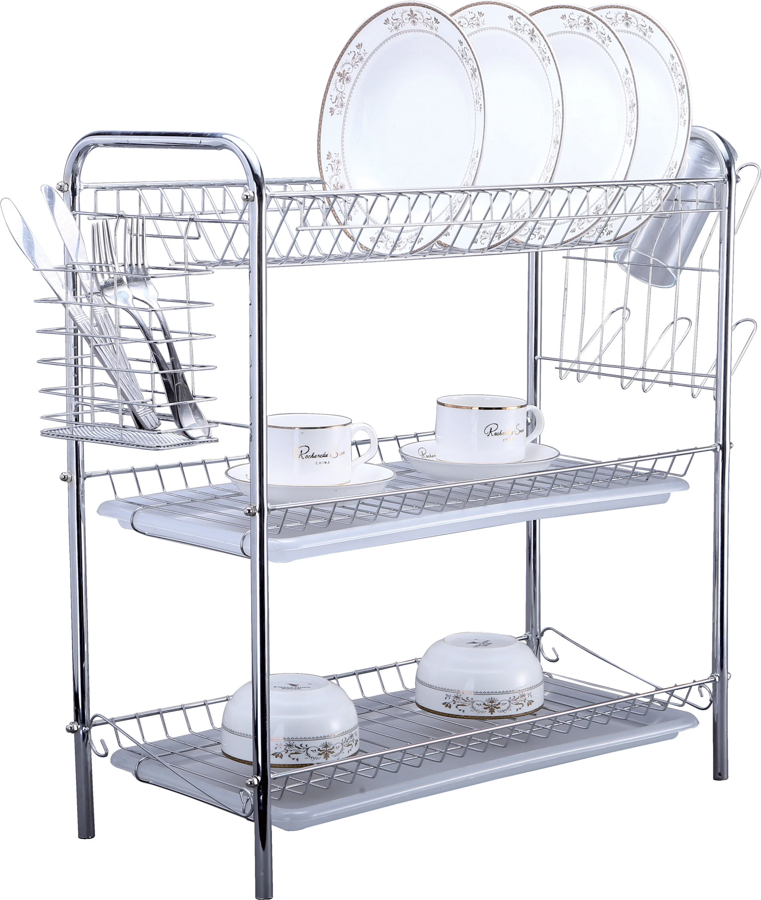
silver color 3 Tier Kitchen Dish Rack Cup Drying Rack Drainer Dryer Tray Cutlery Holder Organizer 