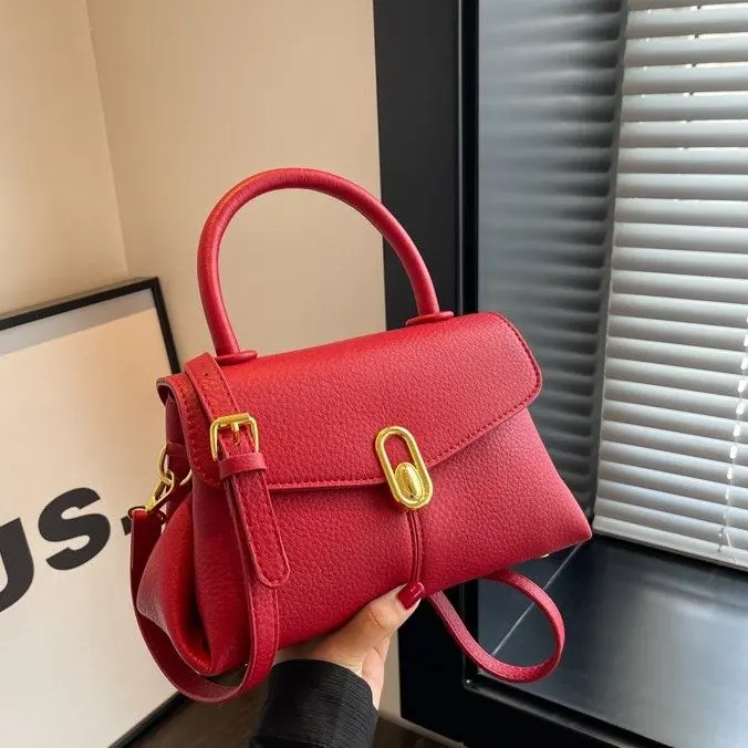 Vintage Litchi Pattern Shoulder Bags For Women 2023 Trend Luxury Designer PU Leather Office Ladies Handbags And Purses