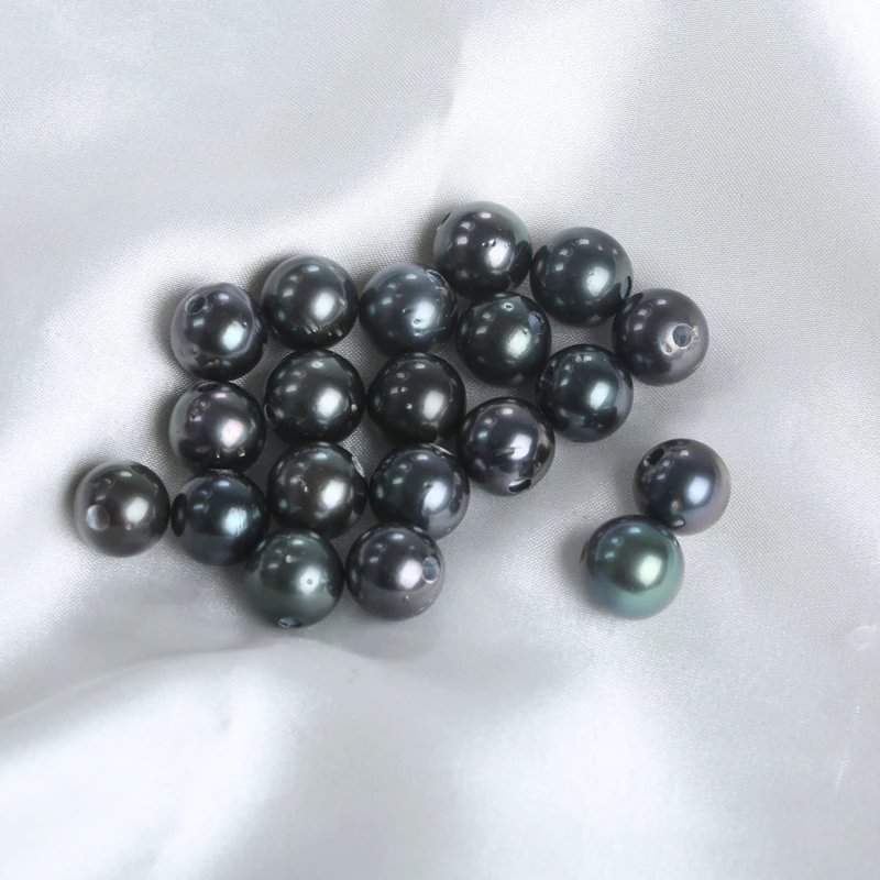 2.5mm Hole Size 11-12mm A Natural Black Real Seawater Saltwater Loose Round Tahitian Pearl Beads