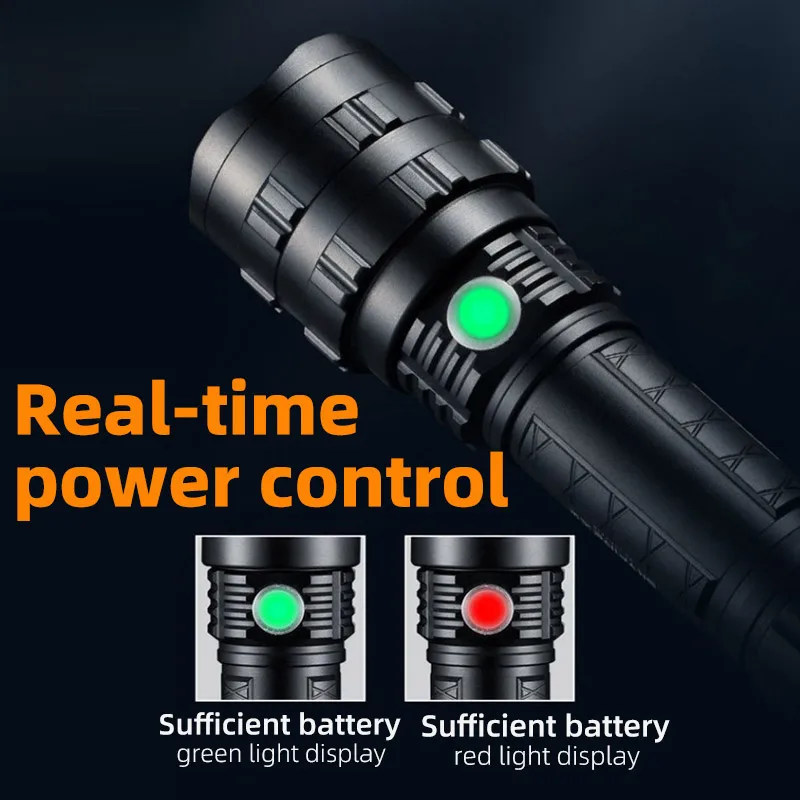 High Lumen Xhp50 Aluminum Rechargeable Telescopic Zoomable Power Display Led Flashlights Tactical 2000 Lumen Hand Torch Light