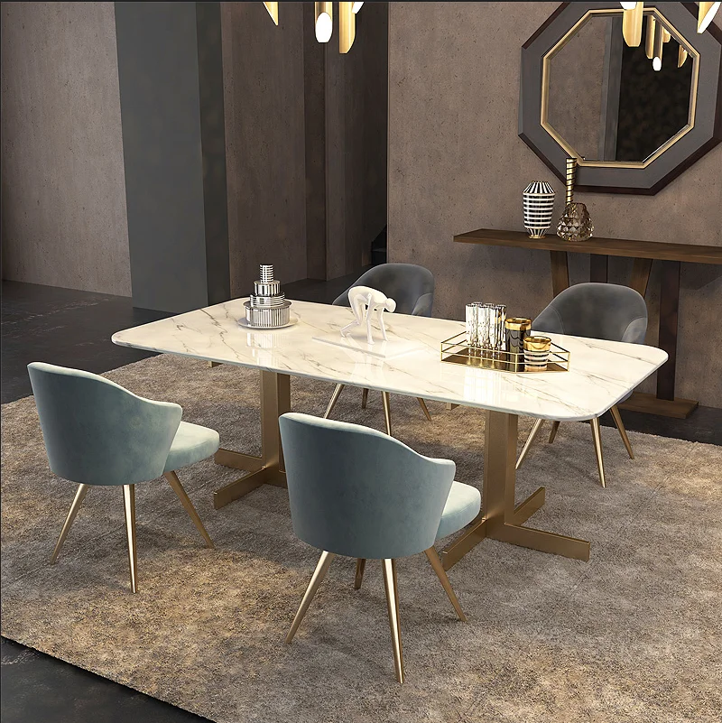 Modern Furniture Small Apartment Solid Wood Foot Marble Dining Table And Chair Set