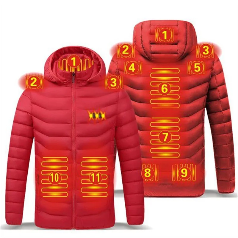 Men Winter Warm USB Heating Jackets Smart Thermostat Pure Color Hooded Heated Clothing Waterproof Warm Jackets R1832