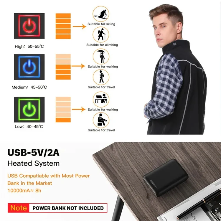 Autumn And Winter Smart Heating Cotton Vest Usb Saft Heated Vest (Battery Not Included)