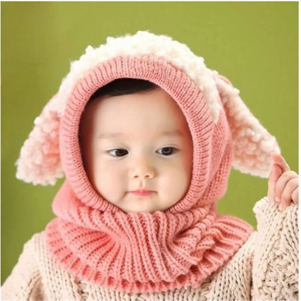 K82 Kids Winter Hats Girls Boys Children Crochet Warm Hats Scarf Set Baby Bonnet Cartoon Cute Hat Christmas Gifts