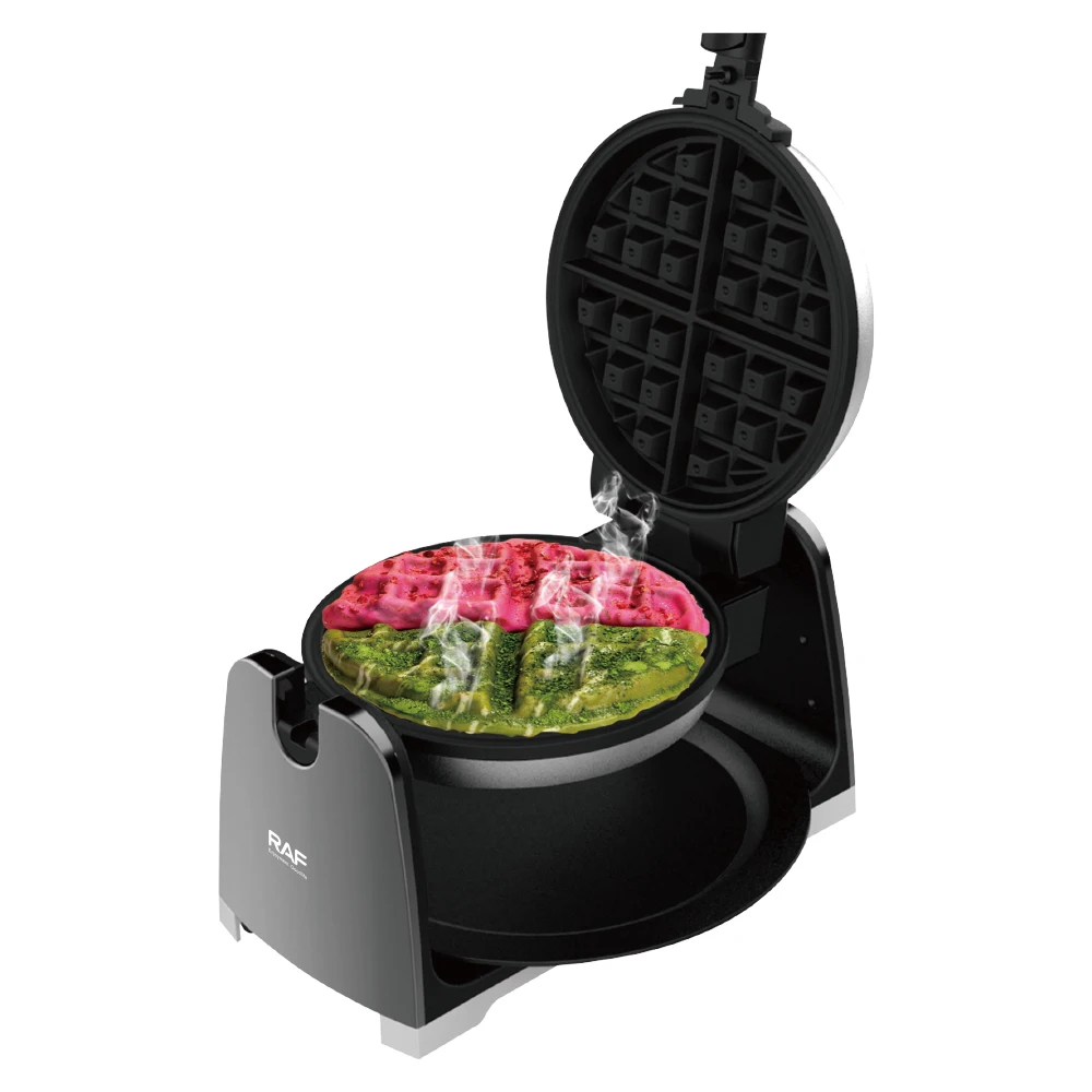 RAF Wholesale 1200W Uniform Heat Double Side Heating Breakfast Grill Machine Electric Round Waffle Maker
