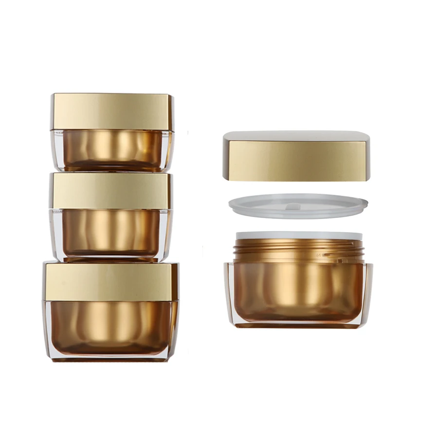 square shaped plastic face care containers rectangle gold luxury cosmetic packaging anti-wrinkle skincare use ACRYLIC BOTTLE JAR