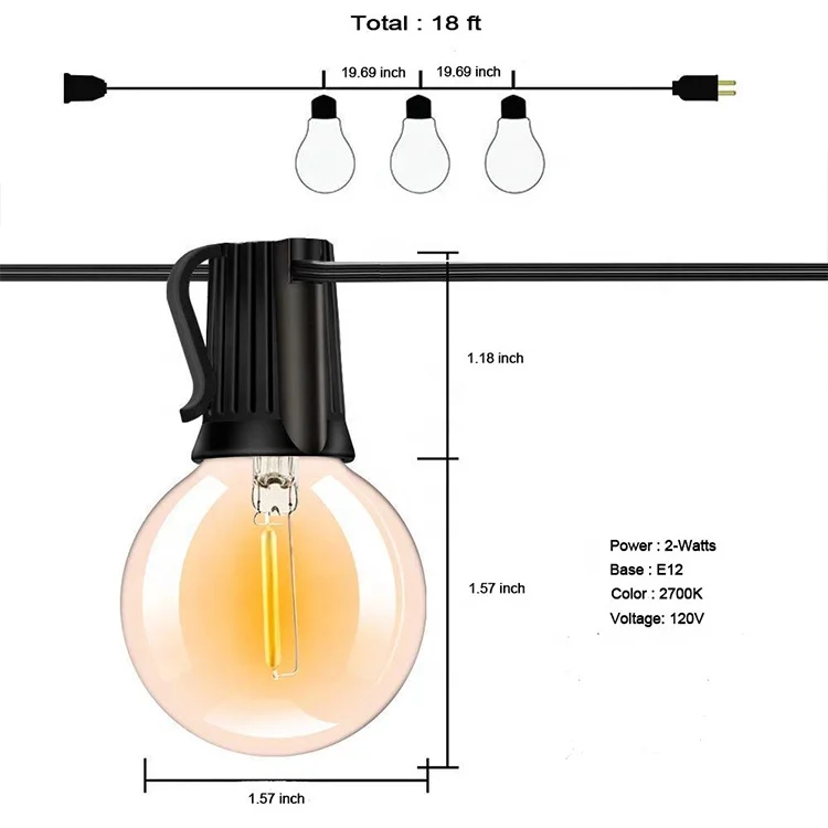
LED G40 5.5m 18ft 10 Lights Green Christmas String Light for Garden Wedding Party 