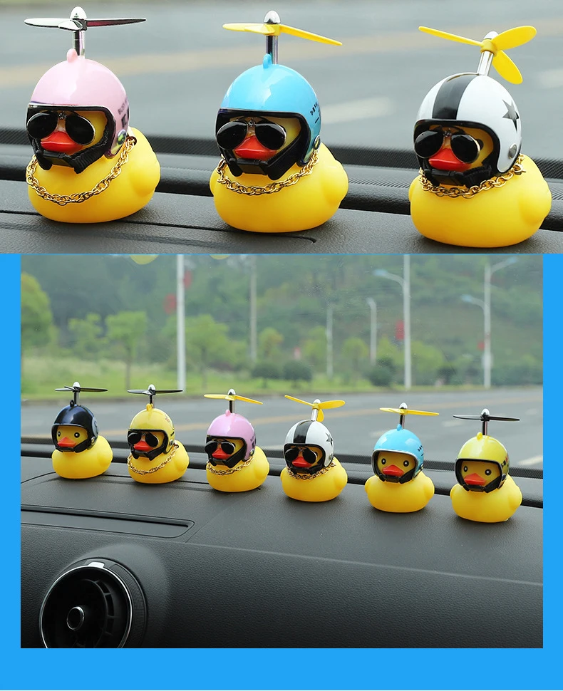 Car Rubber Duck Toy With Helmet Broken Wind Pendant Small Yellow Duck Car Dashboard Ornaments Cool Glasses Duck