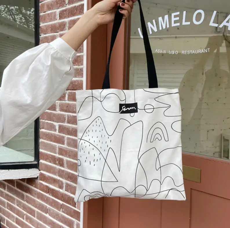 B057 recycle Pattern minimalist canvas Tote Woman bag handmade birthday gift for her reusable laptop modern printed bag supplier