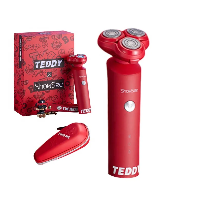 Chinese Red Triple Blade Shaving Razor Showsee F1R Wet and Dry Rechargeable Men Electric Shavers for Face