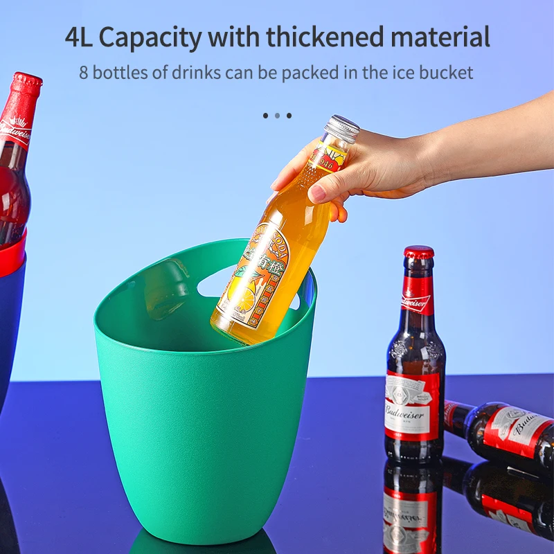Wholesale customized 4L Plastic Wine Bottle Ice Bucket with Handle for Beer and Beverages