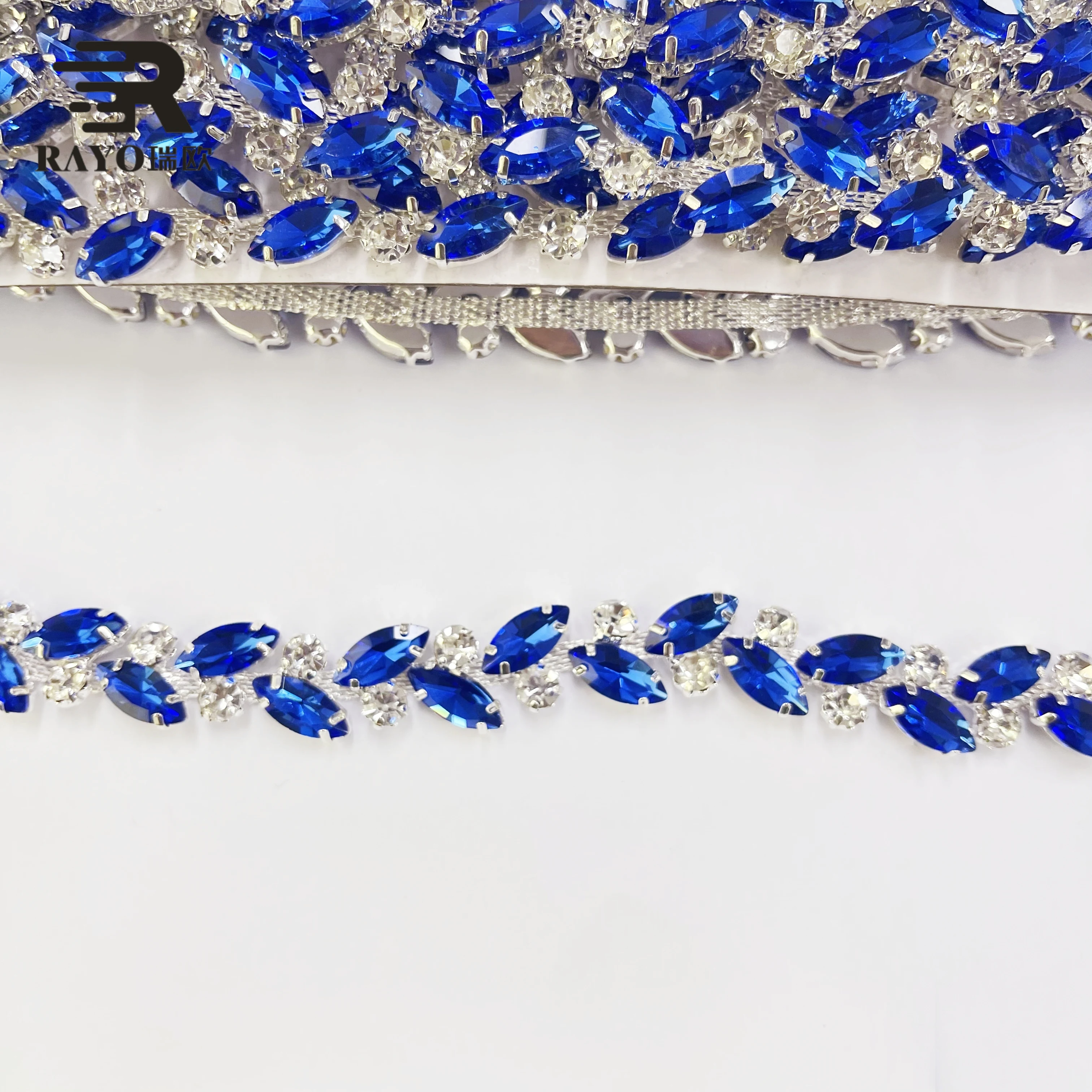 Blue Color Fashion10 Yards stone flower trim for Garment Decoration Bag Necklace Earning Applique Technique