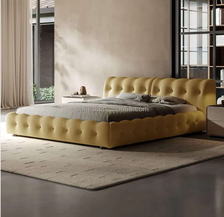 AOMISI CASA Modern Design Bedroom Upholstered Bed Wood Frame With Cloth 1.8 M Double Bed Hotel Bedroom Furniture
