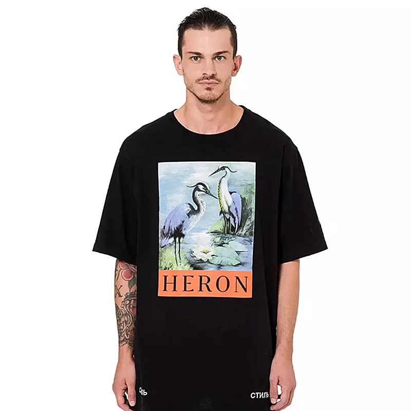  Винтажный стиль 100% хлопок футболки HERON PRESTON Crane с абстрактным рисунком уличная одежда в стиле хип-хоп большого размера