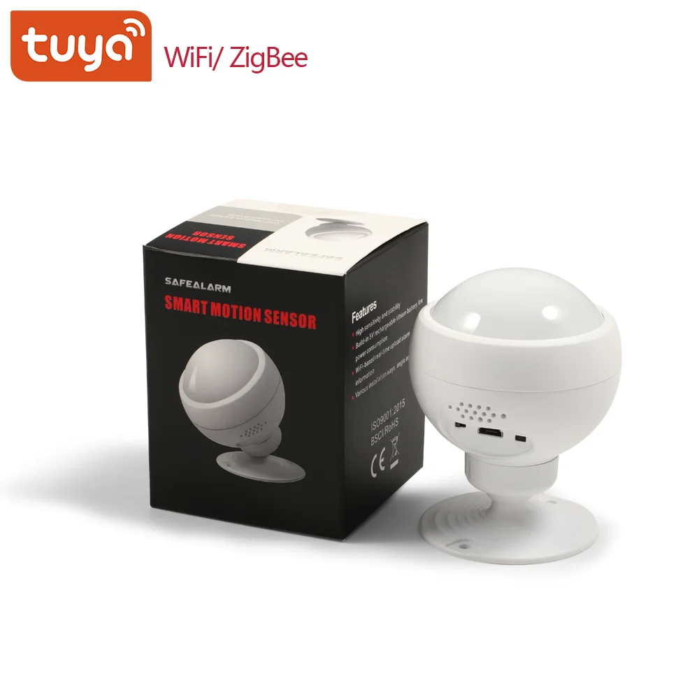 Tuya Smart Home Indoor Battery Power Ceiling Mounted Wide Angle Long Range Mini WiFi PIR Motion Sensor with Remote Control Light