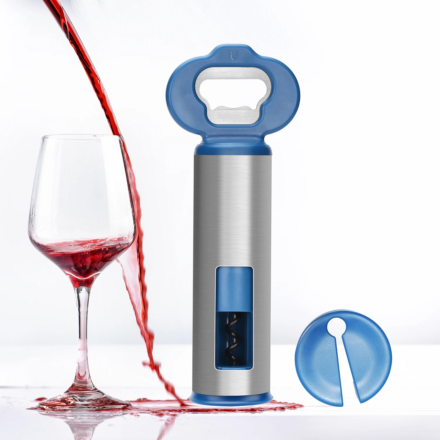 Magnetic Stainless Steel  Cap Catcher Wine Corkscrew Opener with Foil Cutter