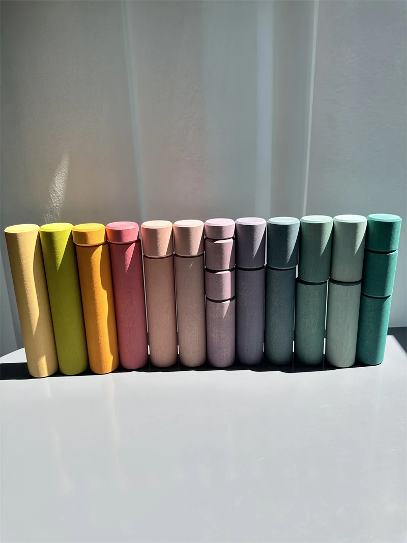 Большие пастельные складные цилиндры строительные блоки ролики деревянные игрушки лесные деревья кольца Детские творческие игры