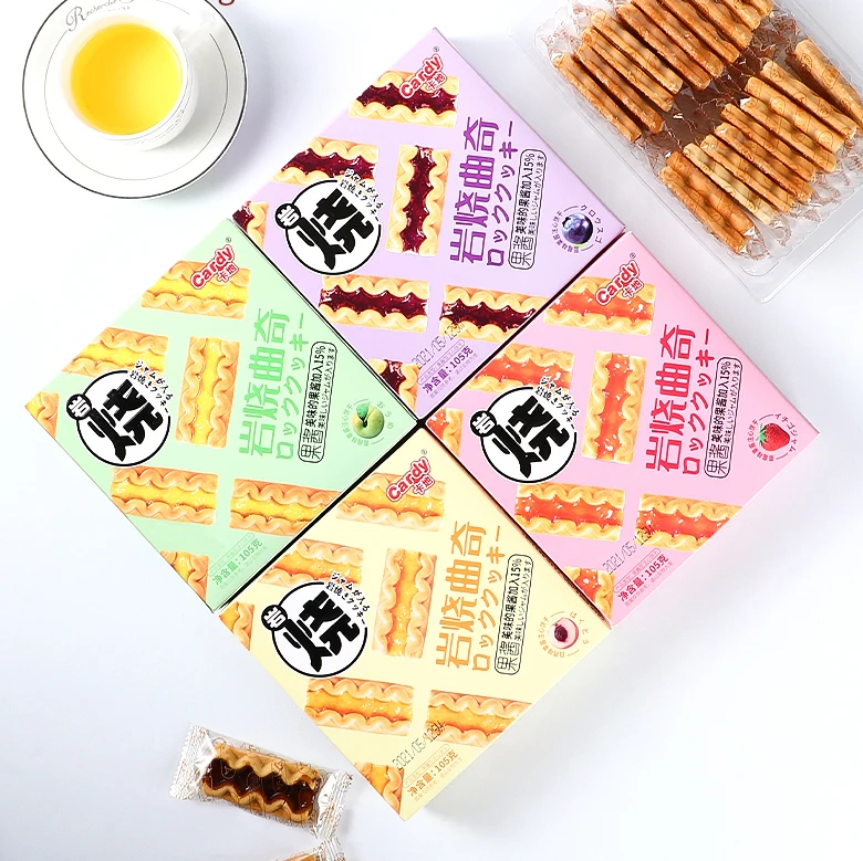 Sandwich biscuit stuffed sweet cookies burned berry tart jam biscuits cheap produits 105g/box