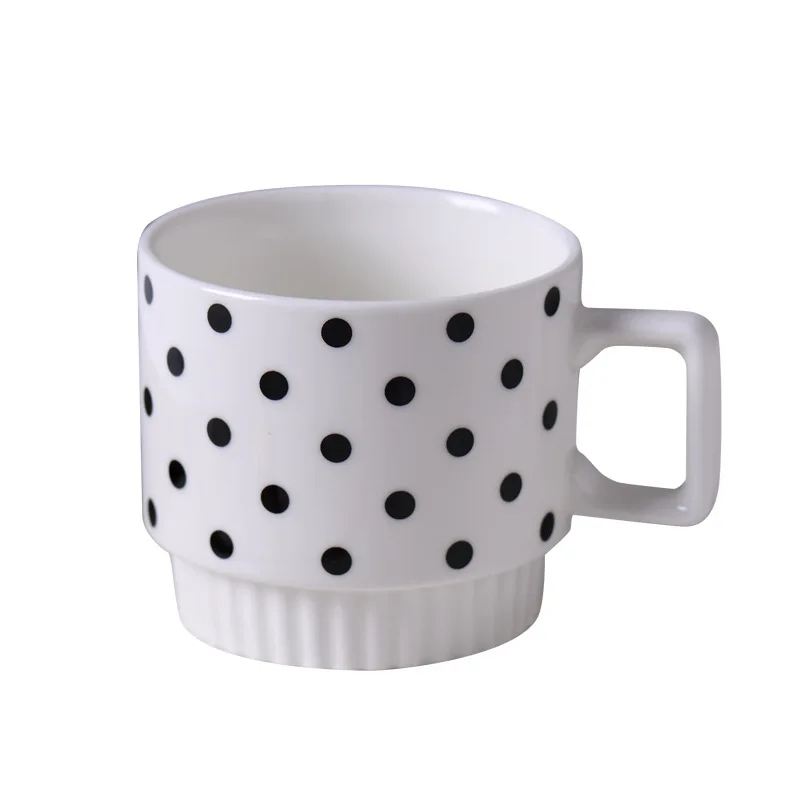Nordic Porcelain Polka Dot Geometric Mug Hepburn Style Black and White Printing Drinkware Gift Ceramic Stacking Coffee Mugs Cup