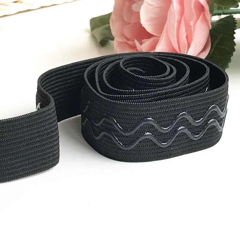 2.5CM Factory Custom Kitted Elastic Webbing Polyester Anti-Slip Wave Straight Line Silicone Gripper Elastic Tape For Garments