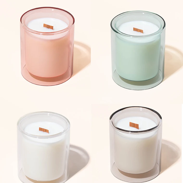 wholesale colorful luxury borosilicate double wall candle glass jars decorative candle container empty glass candle jar