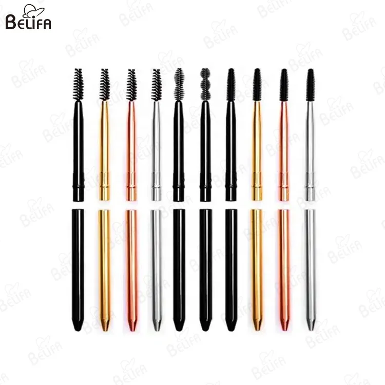 Metal Small Portable Lash Extension Foam Shampoo Brushes Make Up Travel Nylon Spoolie Wand Mascara Eyelash Brush With Cap Lid