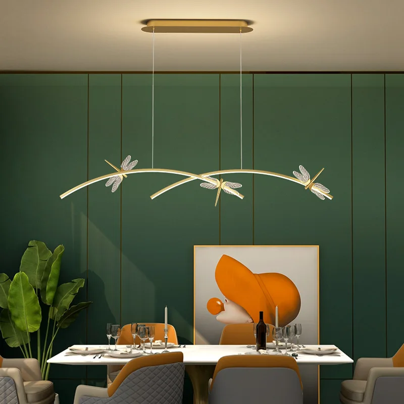 Minimalist Dining Table Light Modern Lights For Kitchen Long Bar Hanging Lamps Black Dragonfly Chandelier Indoor LED Fixtures