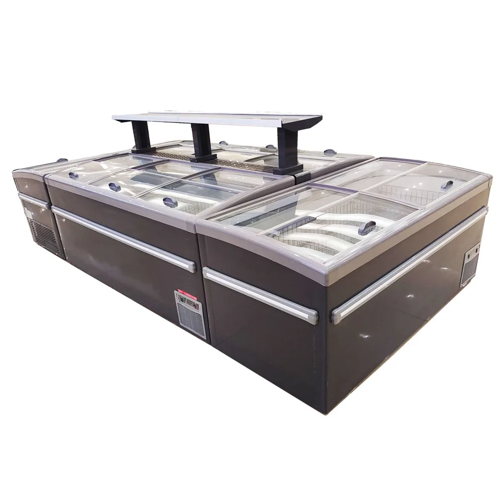 Supermarket commercial refrigeration equipment high quality  frost slid glass door meat frozen deep island display freezer