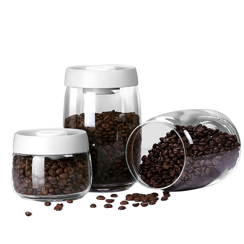Best Selling Round Glass Press Lid Sealed Jar Kitchen Vacuum Storage Jar Coffee Bean Moisture-proof Storage Jar YGH644