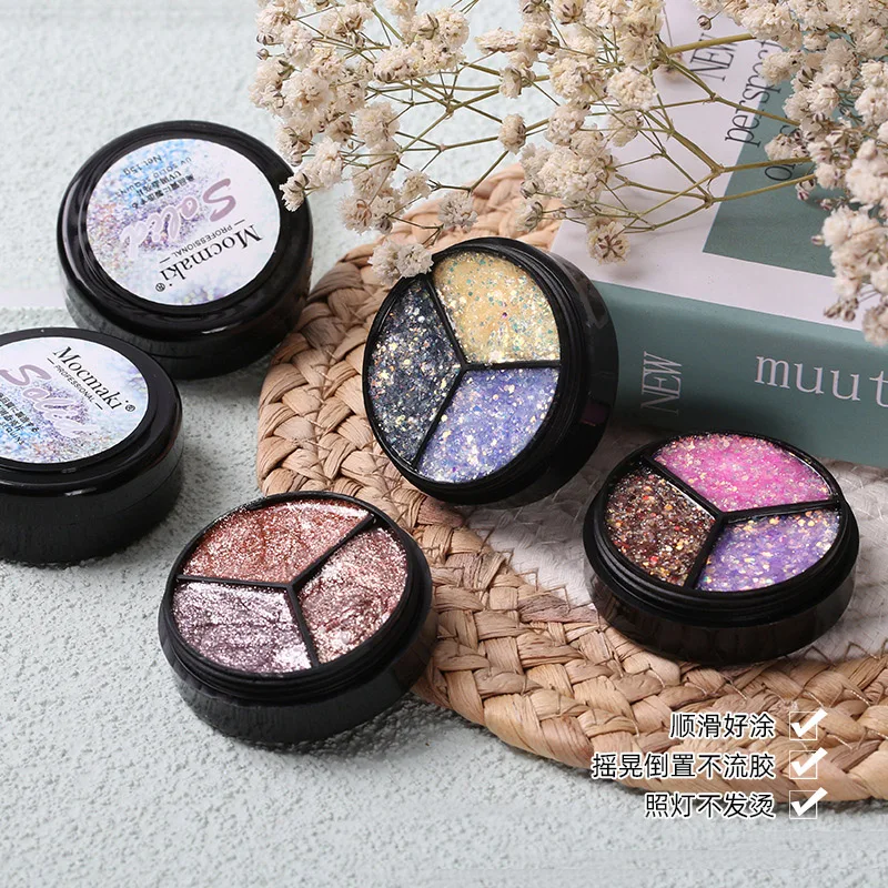 OEM Japanese 3 Colors in 1 Adhesive Combination Solid Cream Pudding Mud UV Glitter Gel Nail Art Polish