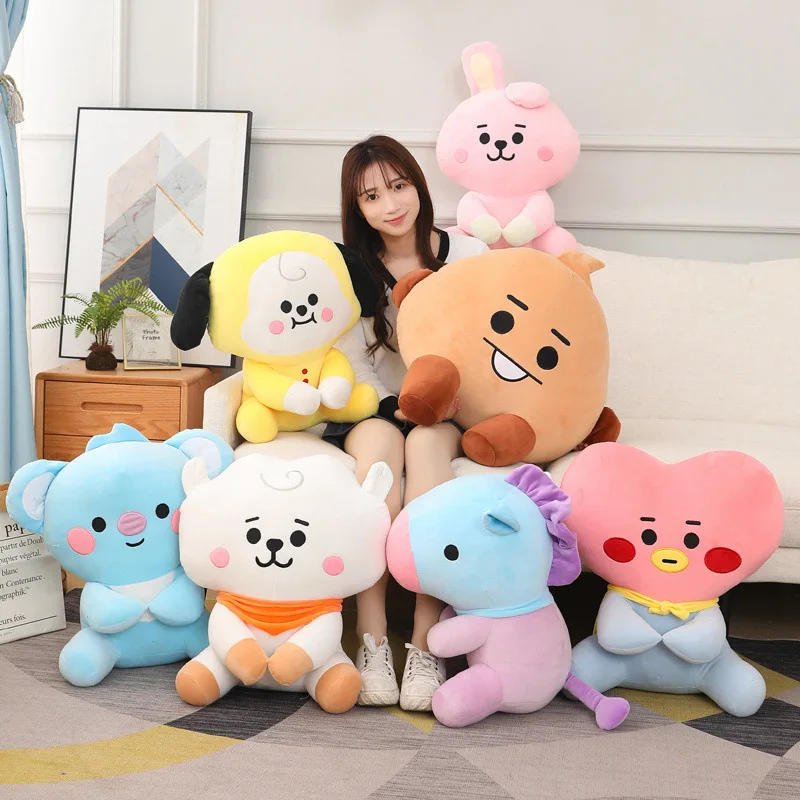 Top Selling Cartoon B-T KPOP Idol Pink Rabbit Yellow Dog Sitting Down Cotton Plush Toy Doll Children Birthday Gift
