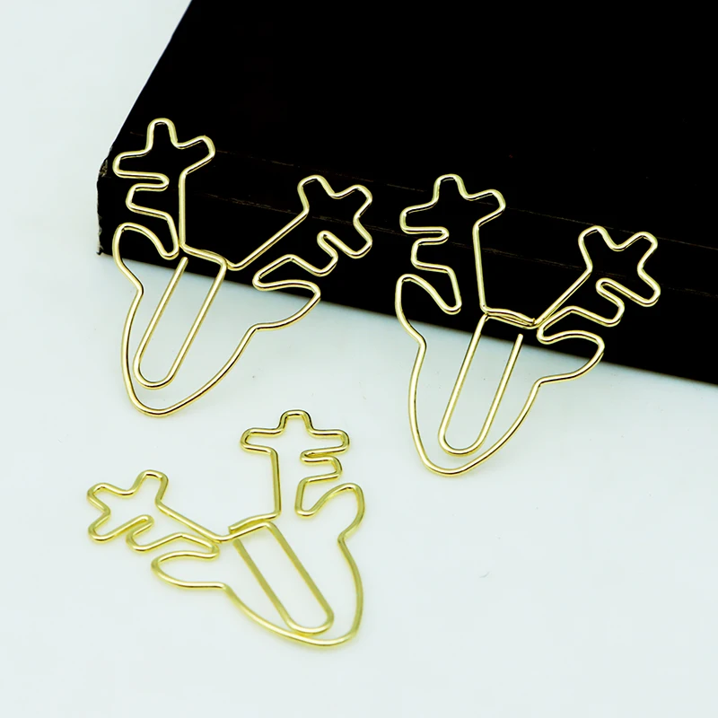 Factory Wholesale Bookmark Paperclips Cheap Christmas Gifts Decorative Metal Gold Deer Elk Head Paper Clips