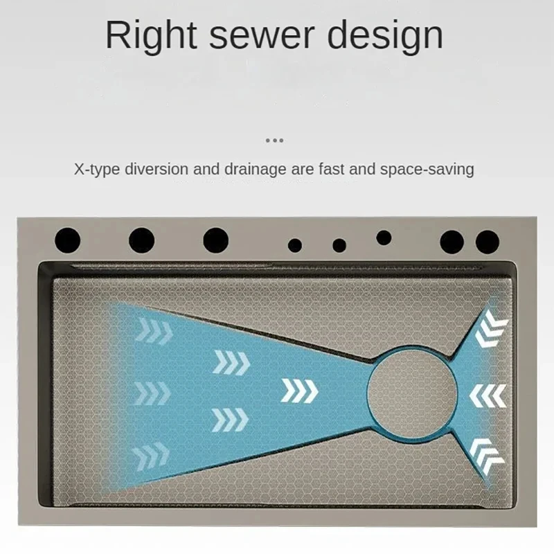 Stainless Steel Waterfall Kitchen Sink Large Single Slot Integrated Digital Display Faucet Set Embossed Wash Basin