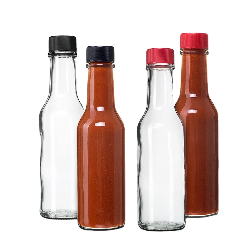 Stock Cheap clear Glass Tabasco 5 oz Woozy Bottle 150ml Hot Sauce with Leakproof Screw Cap and Dropper