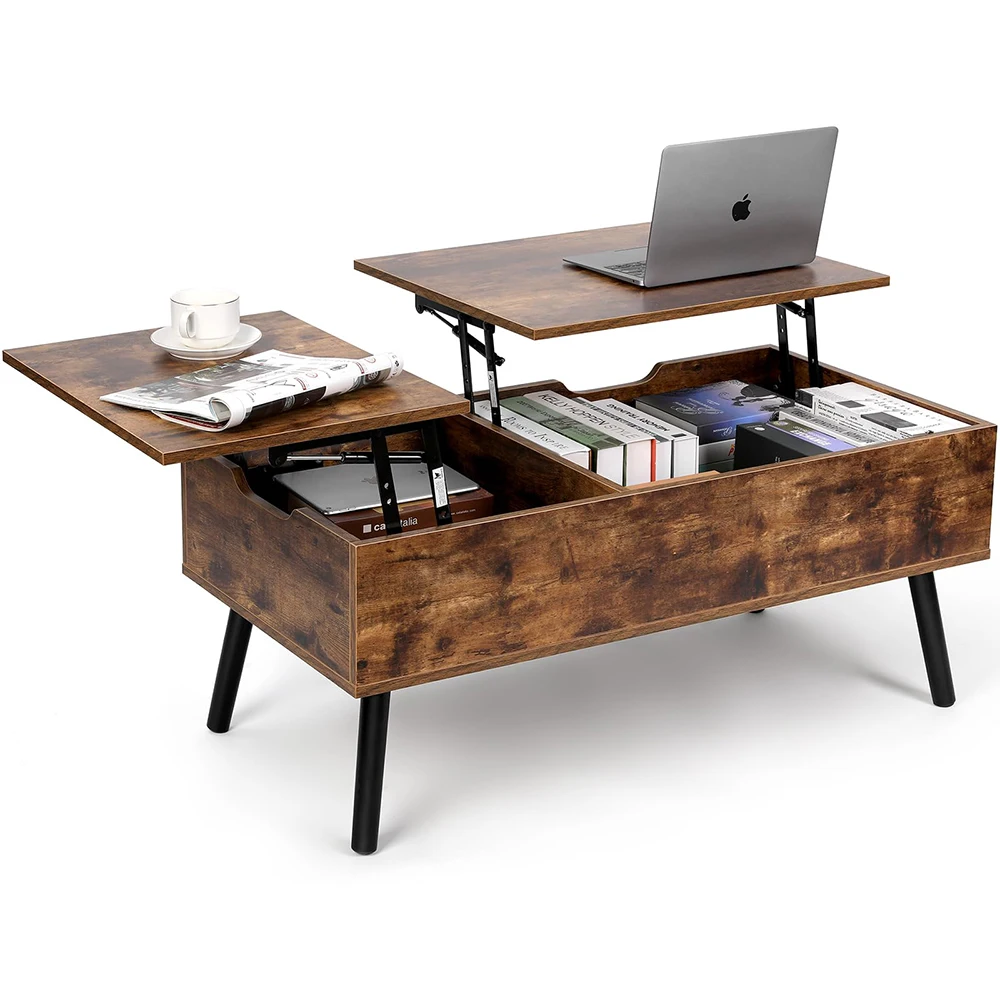 Modern Living Room Square Wooden Center Folding Adjustable Rising Adjustable Lift Top Coffee Table With Hidden Storage