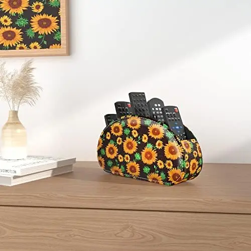 PU Leather Remote Control Holder 5 Spacious Compartments Desktop Organizer TV Remotes/Media Controllers/Office Supplies