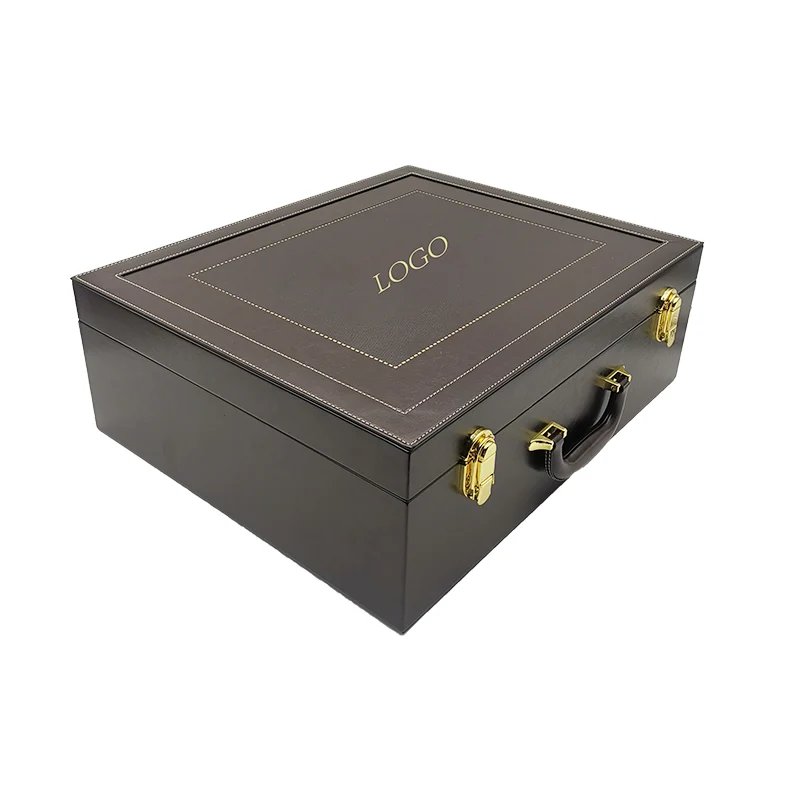 Custom Large Wooden Decorative Storage Box Wooden Leather Treasure Chest Box with Hinged Lid