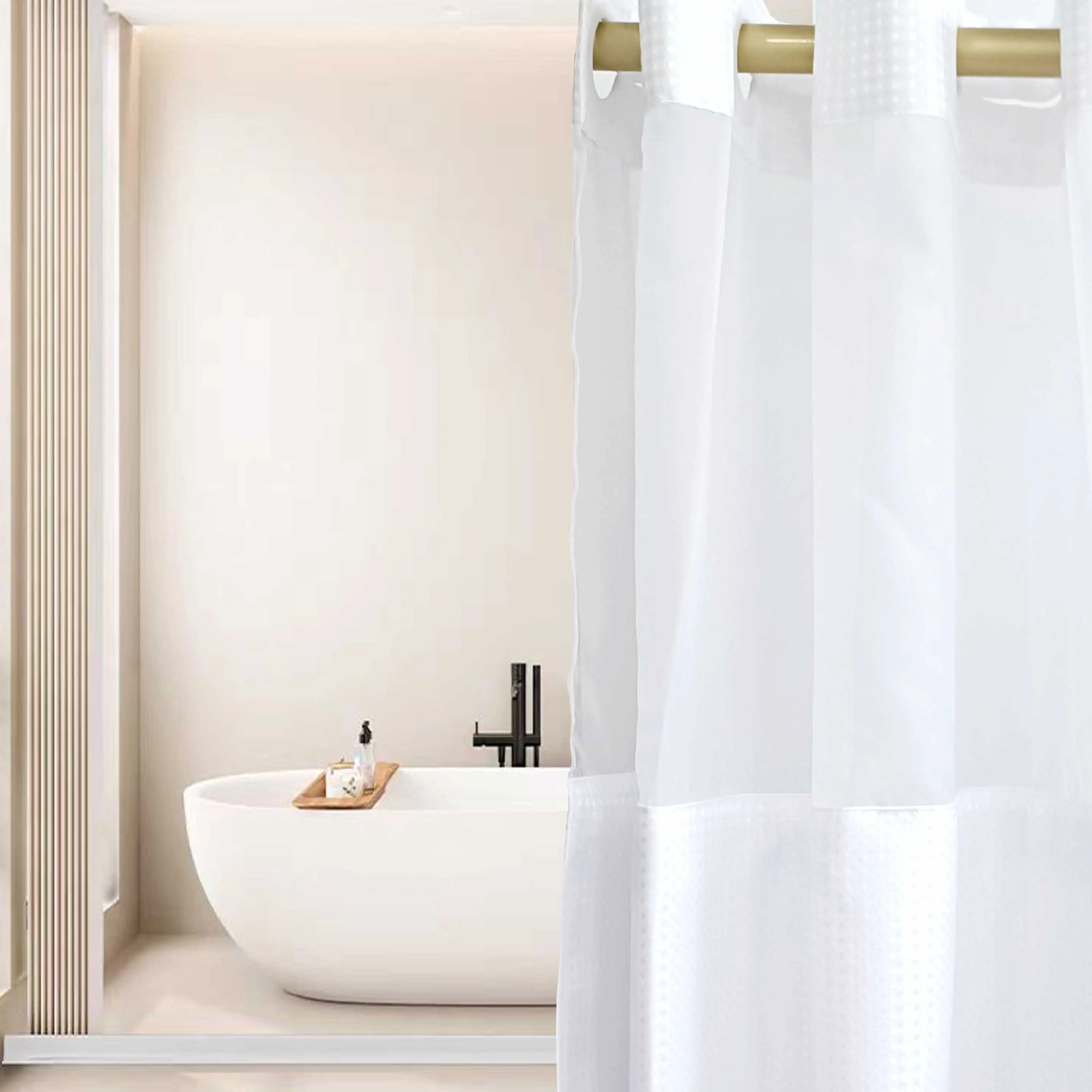 Wholesale High Quality Polyester Waterproof Custom Hotel Waffle Shower Curtain For Bathroom with Snap in Liner