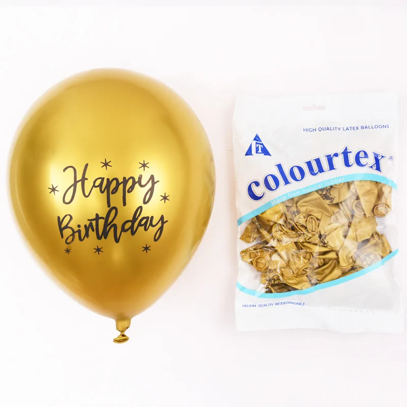 Wholesale 12 Inch Custom Printing Happy Birthday Balloon Metal Color Latex Balloon Chrome Color Balloons Birthday Party Deco