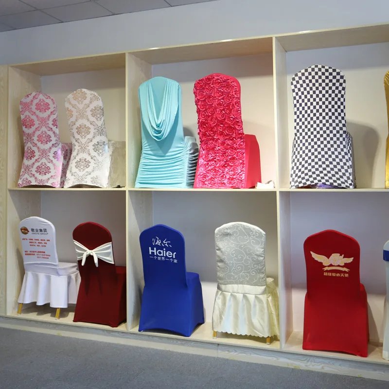 customize chair cover  printing logo   slipcover  Chair cap  White chair covers are used for wedding party events