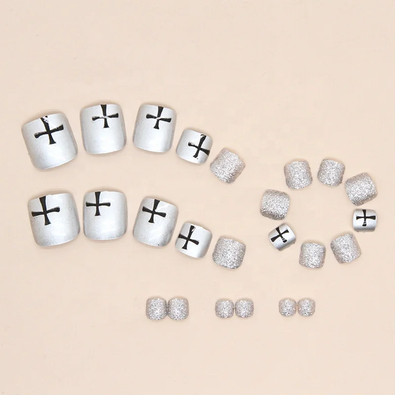 Wholesale Black Sparkly Moon Star Full Cover False Nails  Accessories Women Girls Short Press On Toenails with Rhinestones