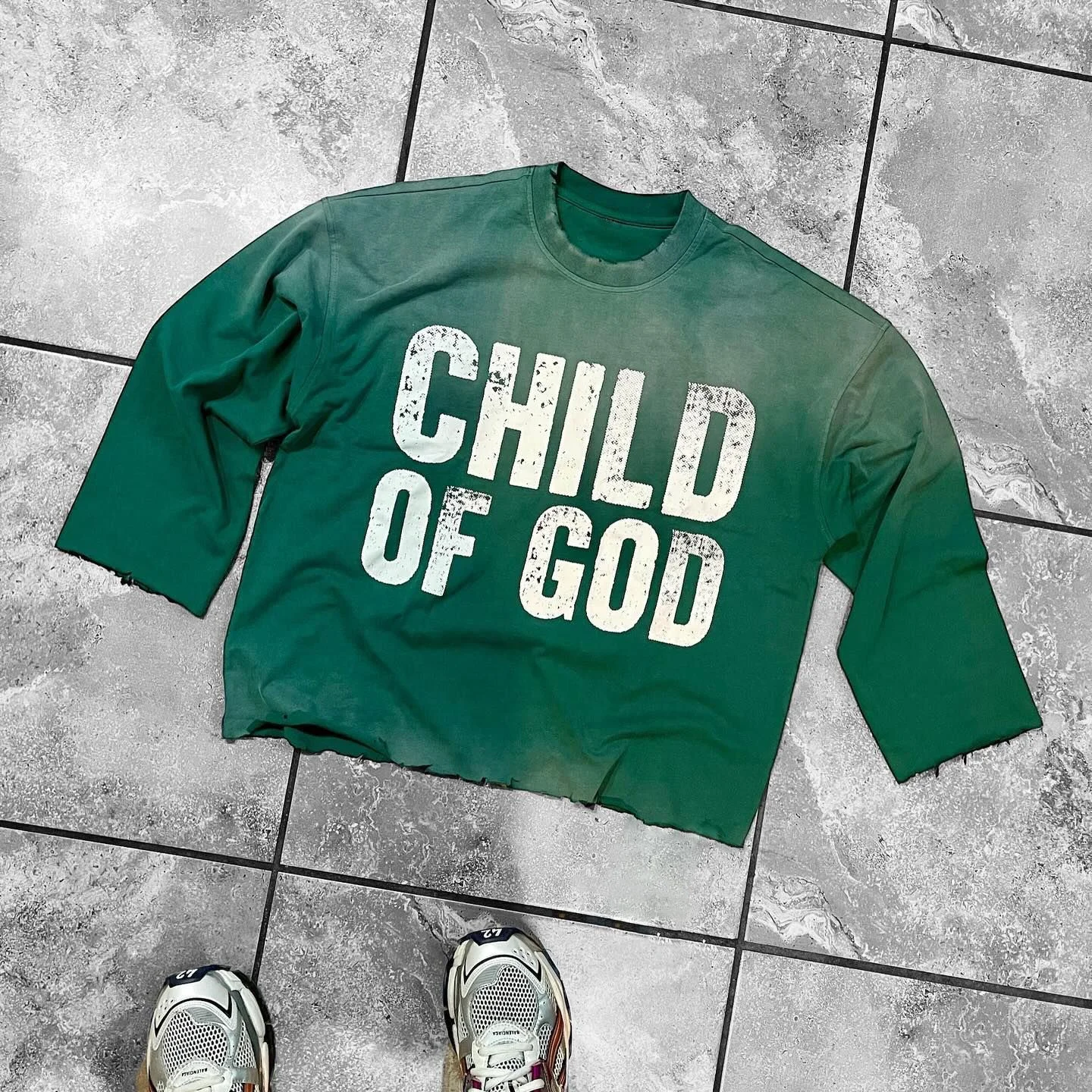 Custom Streetwear Screen Print Cut Raw Hem Boxy Cropped T Shirt Oversized Heavyweight Vintage Sun Faded Acid Wash T-Shirt