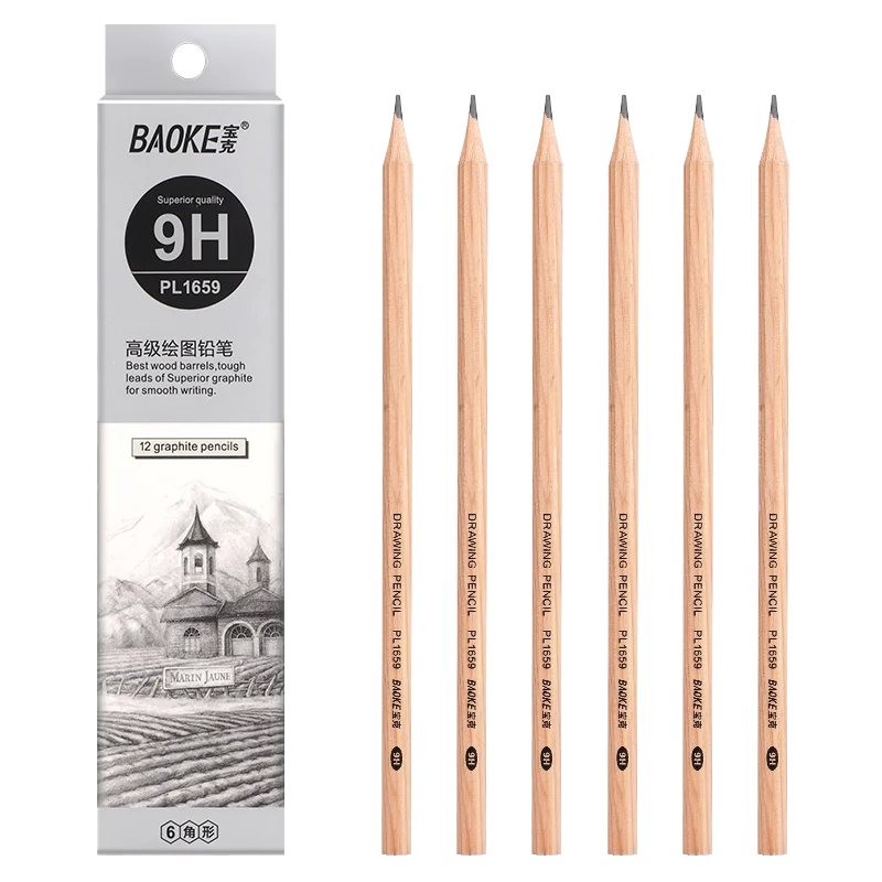Cheap Filmed Wooden Hb Writing Pencil With Eraser Basswood Art Use Hexagonal 9h Sketch Pencil For Drawing Exam