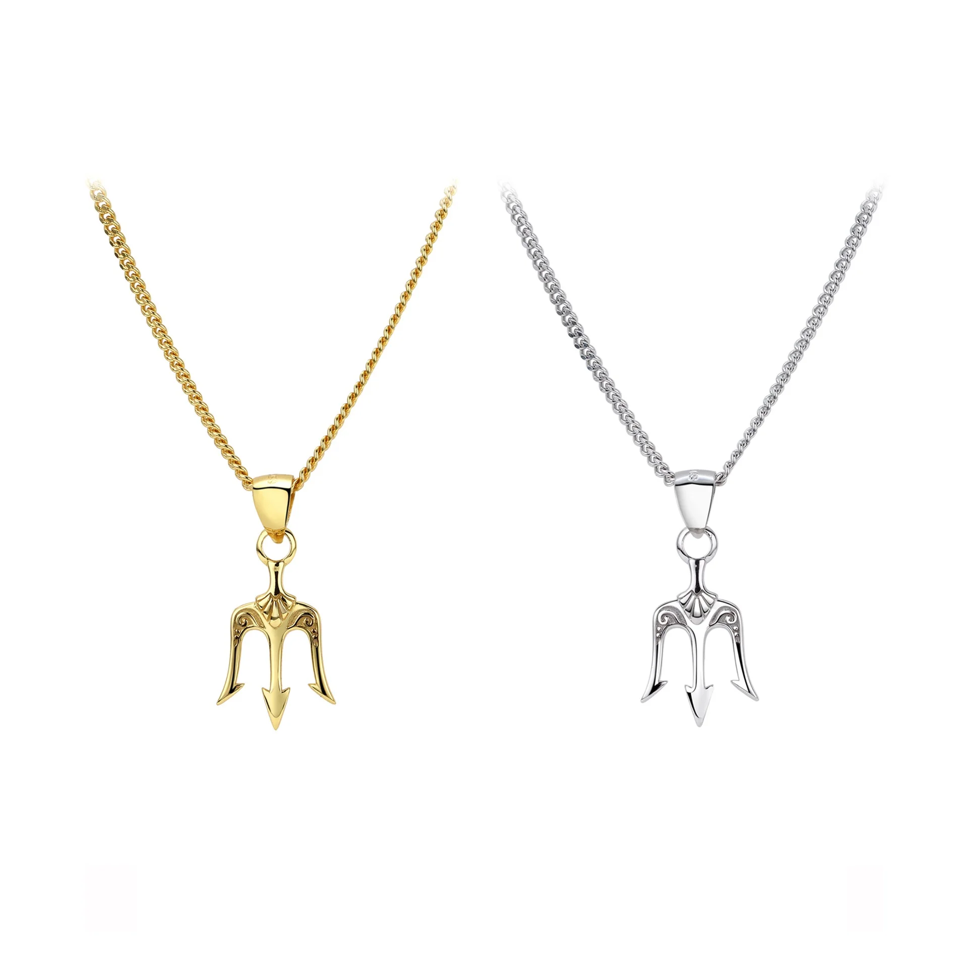KISVI Customized Wholesale S925 Sterling Silver Neptune Trident Pendant Personality Tide Hip Hop Necklace