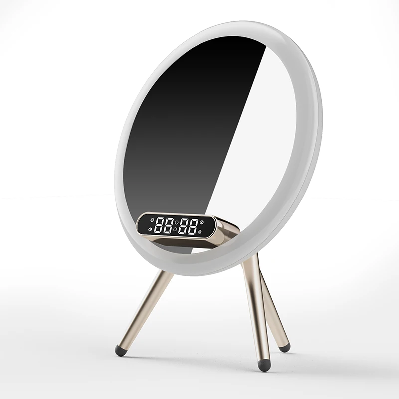 Hot Selling Bluelang Q6 AI Smart Beauty Mirror 1800mAh Wireless Charging Bluetooth Speakers with clock Alarm clock Display