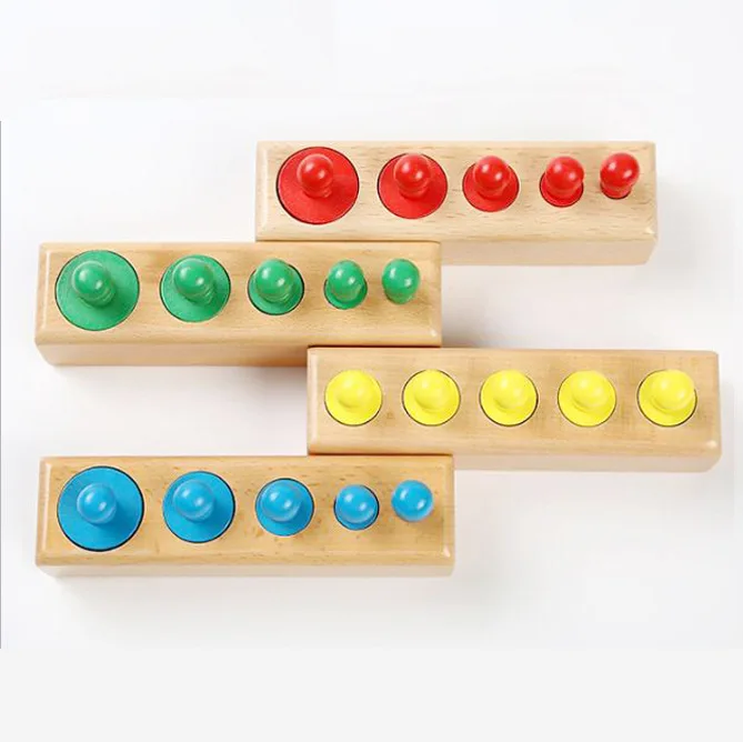 Wooden Cylinder Puzzle Set Montessori Knob Cylinders with Socket Kids Colorful Cylinder Ladder Blocks