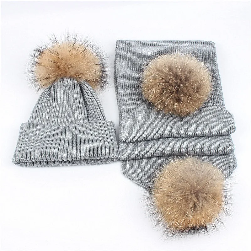 Mom and baby Family Matching Hat Winter Warm Cotton Knitting Beanie Cap Thicken Knitting  Scarf And Hat Set
