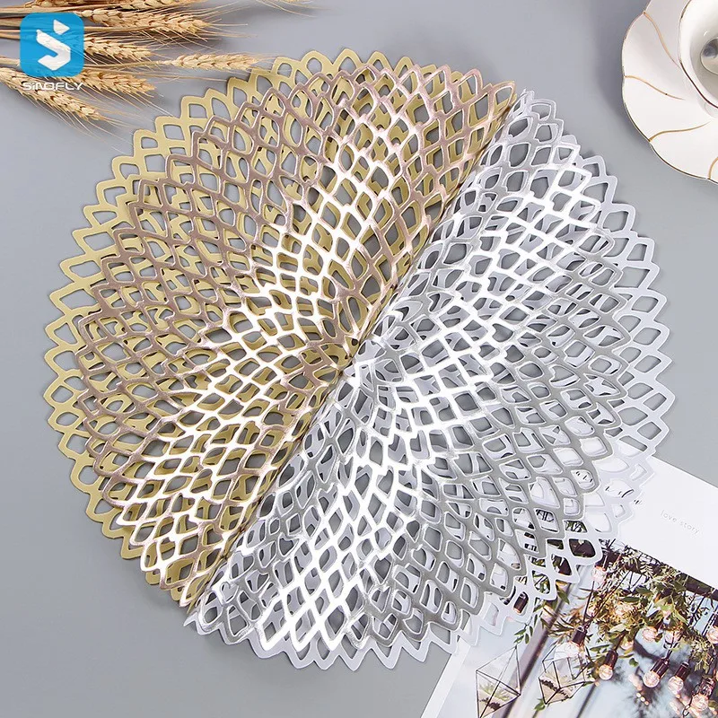 New Style Dining Table Mat Luxury PVC Placemats Plastic Pierced Gold placemats