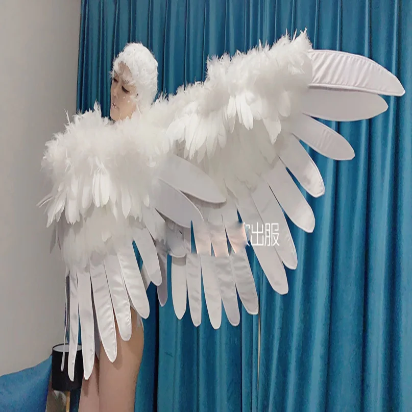 Festive White Feather wings Female GogoDs Party Show bar Stage Costume Cosplay Elf Angel fairy Costumes
