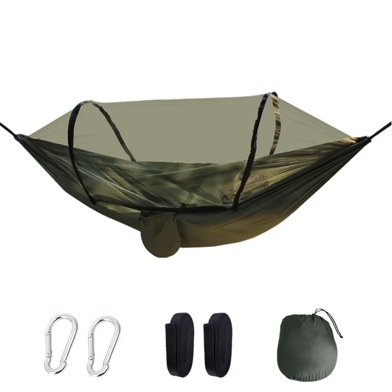 Hot Sale Outdoor Camping Hanging Folding Knit Hammock Backpacking Survival Or Travel Single & Double Hammock Outdoor With Mosqui